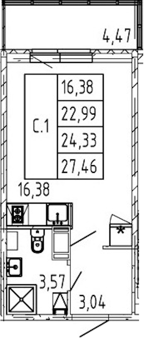 Квартира студия 22.99 м², 8/12 эт., ЖК «Полис ЛАВрики»